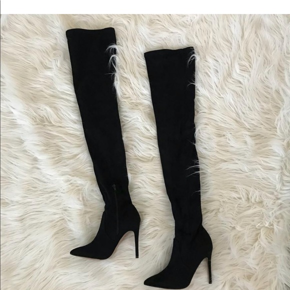 Asos Black knee suede leather thigh high boots 7 - Picture 3 of 8